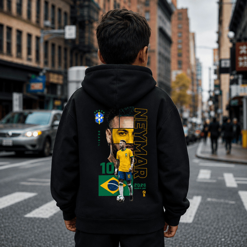 Promoção Moletom Infantil Premium Neymar Jr Com Capuz e Bolso Canguru Estampado Brasil 2026 Futebol Confortável Molekada
