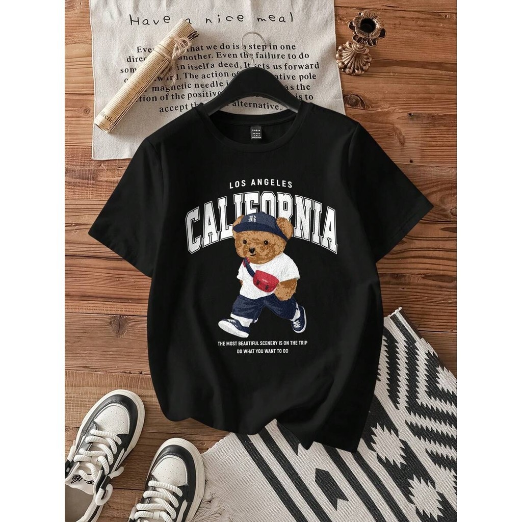 Tshirt Feminina Estilosa Estampada Urso Carteiro Lançamento Camiseta 100% Algodão Camisetão Camisa Oversized Plus Size