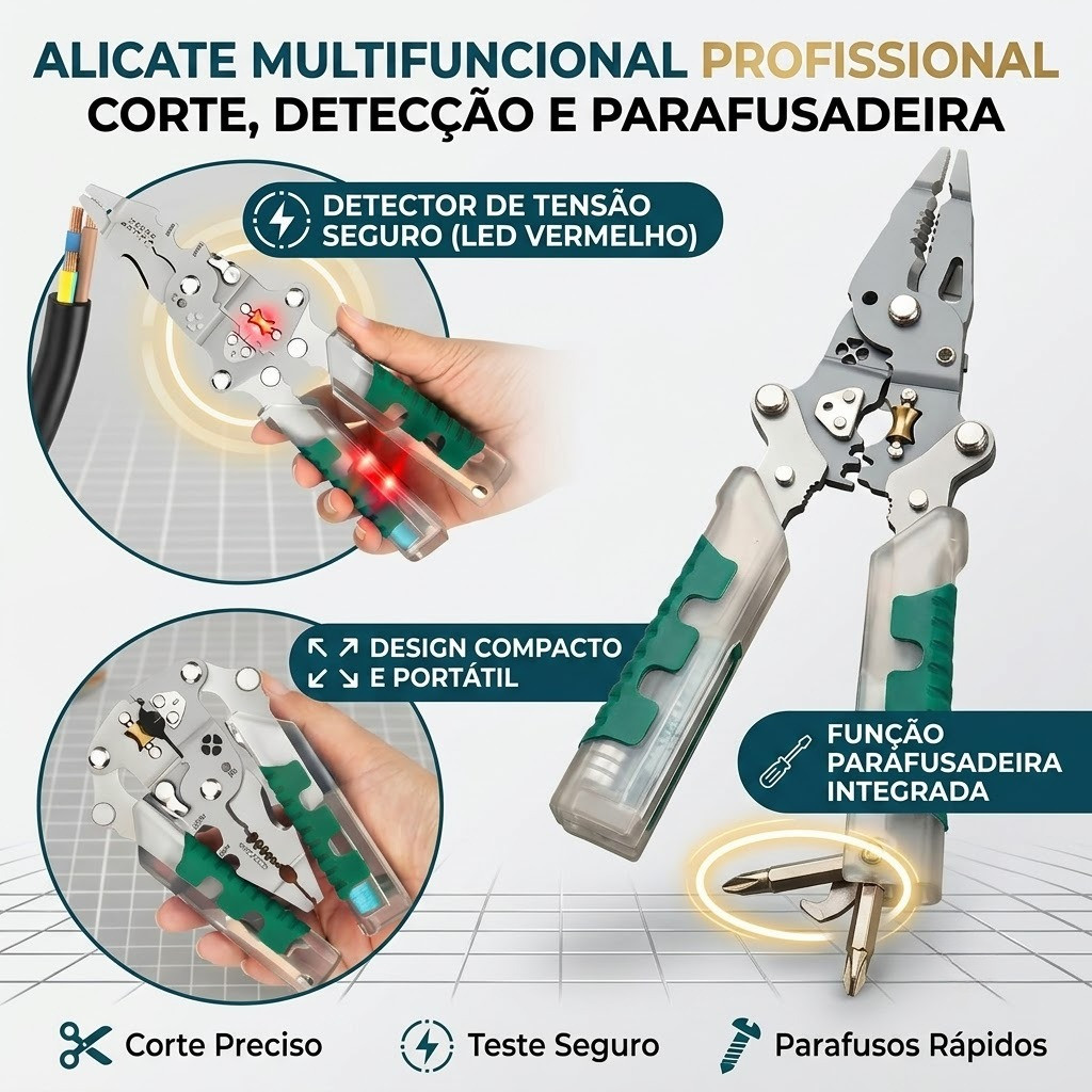 3 em 1 Descascador De Fio Dobráveis Com Detector De Tensão , Alicate Multifuncional Para Descascar Fios Cortar E Puxa