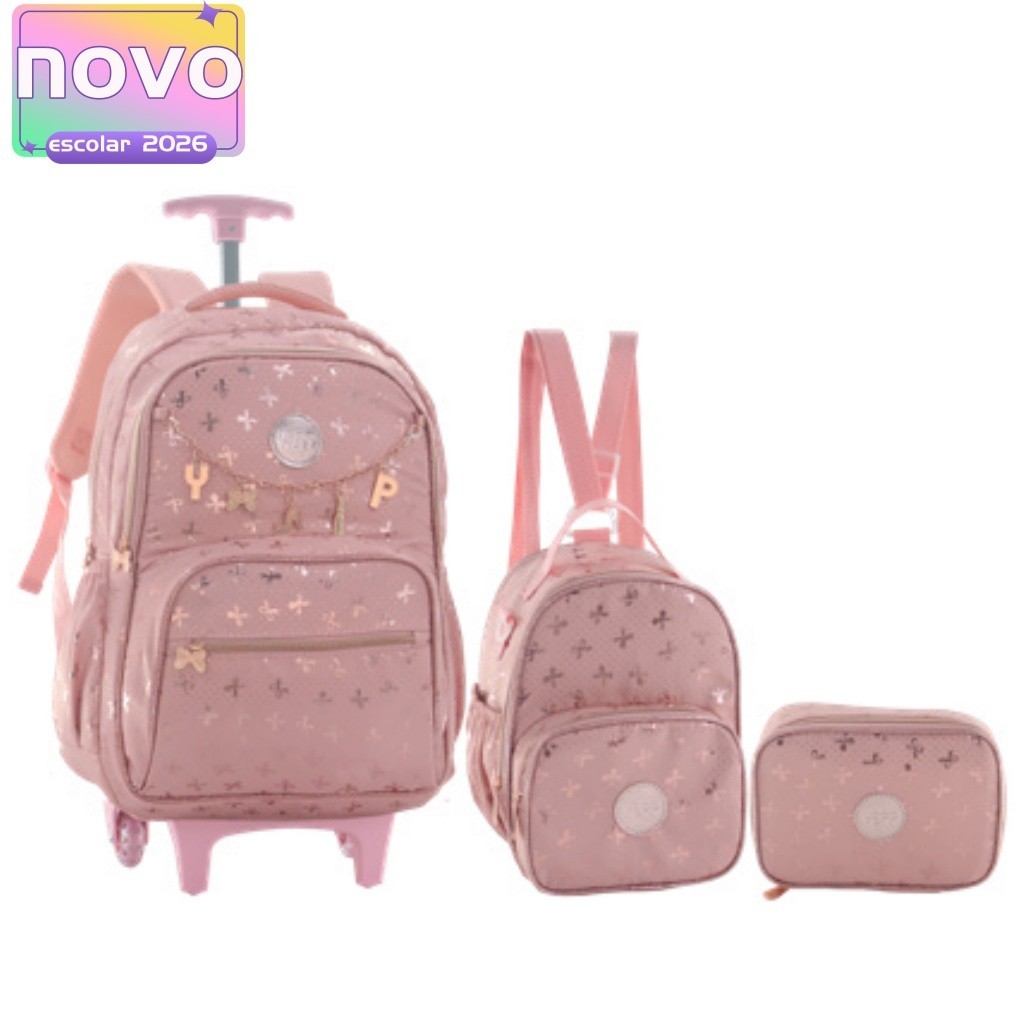 Kit Mochila 18” Escolar Juvenil 2 Rodas Estampa Borboleta Passeio Metalizado Luxo Com Lancheira Térmica E Estojo em Oferta na Shopee