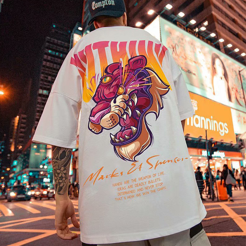 Camiseta Unissex Tiger Bear Premium Algodão Básica Oversized Streetwear Casual Confortável Lançamento Moda