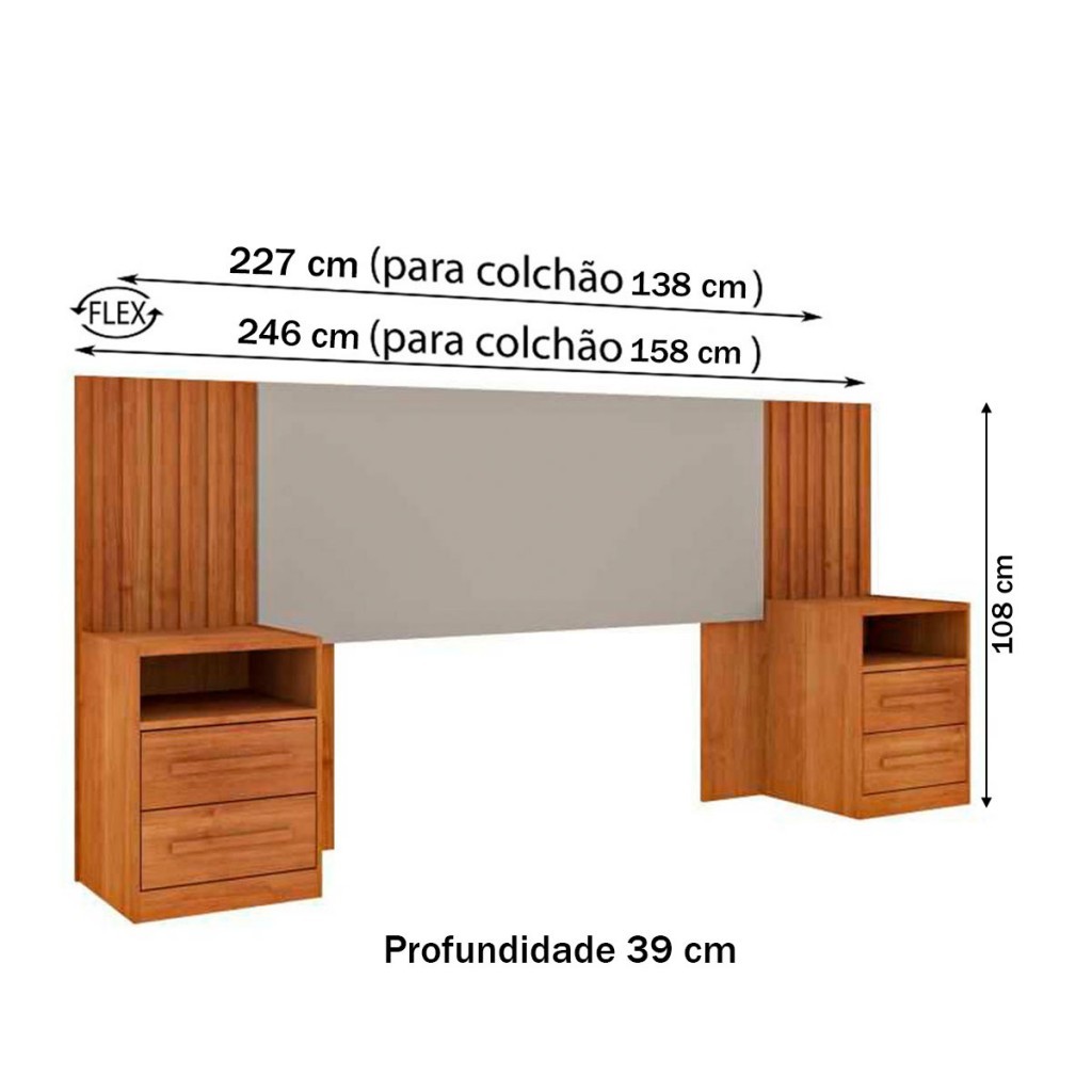 Detalhes do Cabeceira Casal com Mesa de Cabeceira Olga Cinamomo/Off White - Pnr Móveis