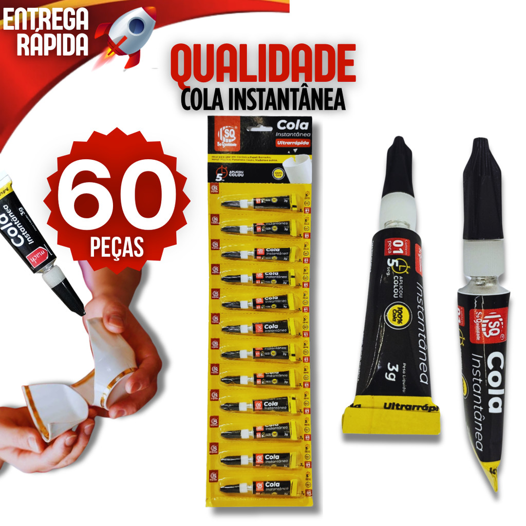 Kit 60 Super Cola Instantânea Bond Tubo Cola Borracha Variáveis Utilidade Rápida Secagem Madeira