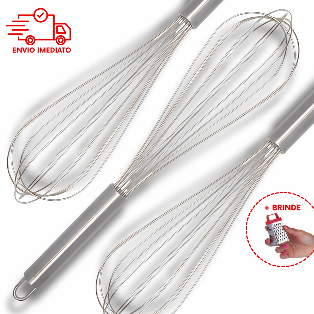 Batedor De Claras Ovos Fouet Fue Profissional Para Massas em Neve Cabo Reforcado 30cm Inox Qualidade
