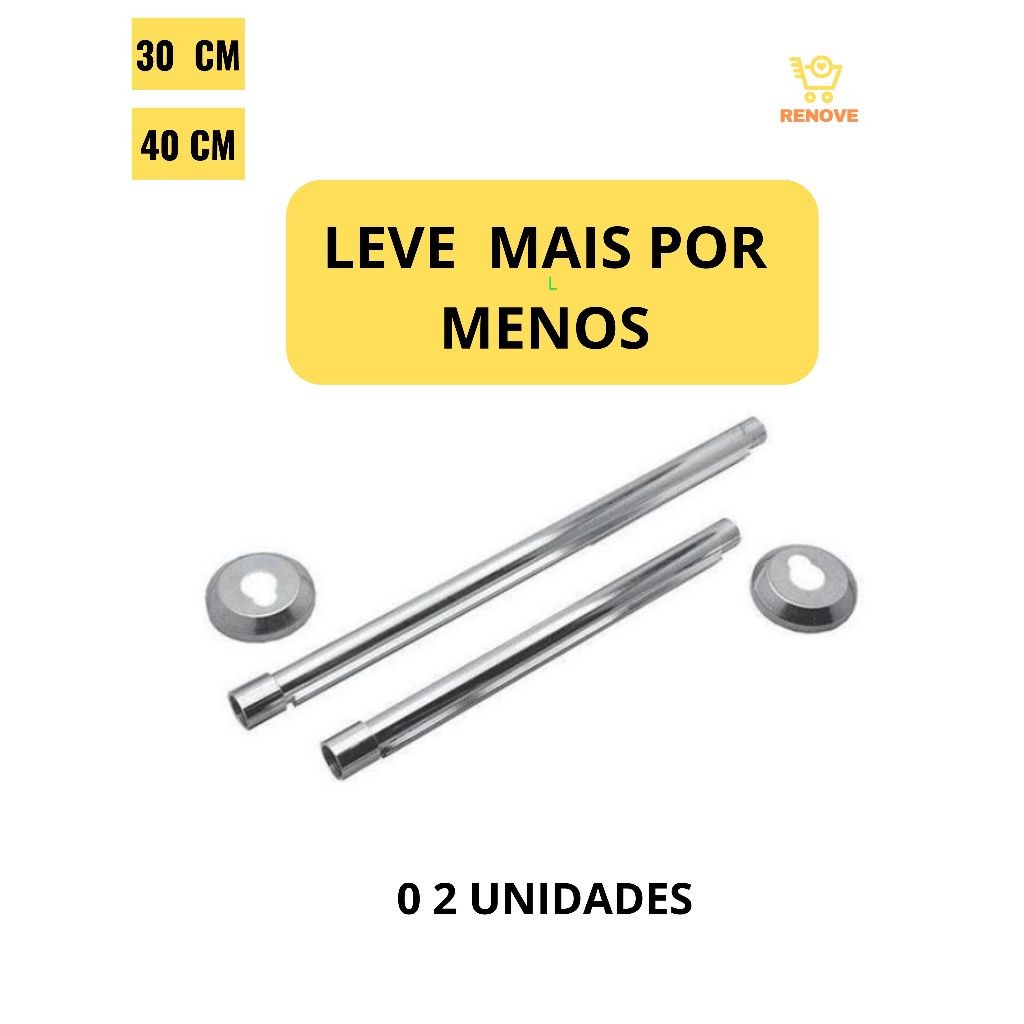 Kit 2 Cano Braço P/ Chuveiro em Alúminio reforçado 30/40 cm 1/2 Polegada