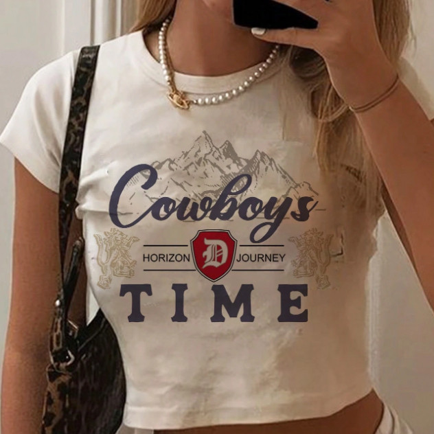 Blusa Cropped Slim Algodão Cowboys Time Casual Verão Tendencia Minimalista