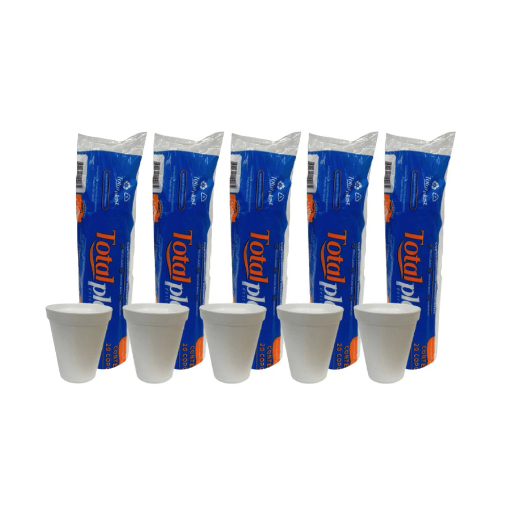 Kit com 5 Pacotes Com 20 Unidades Cada - Copos de Isopor 240ml Totalplast