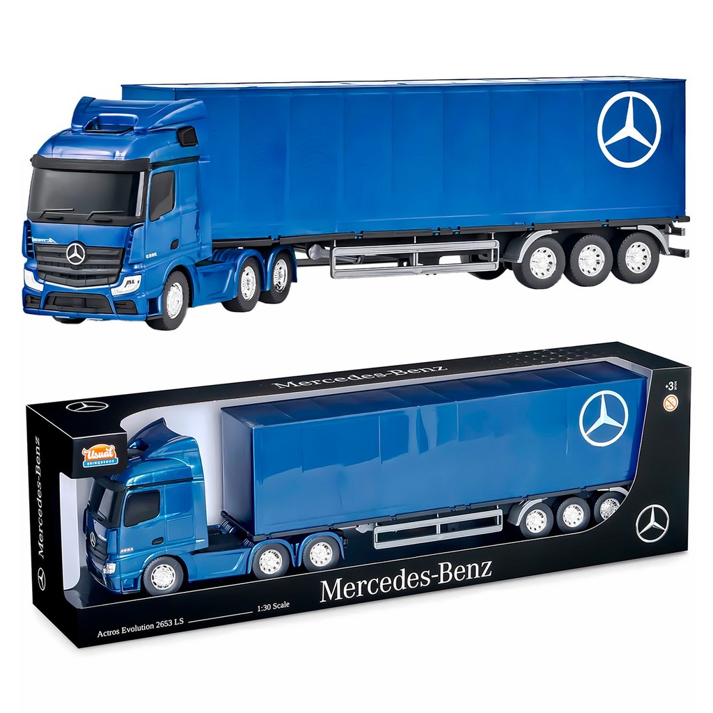 Caminhão Mercedes-Benz Actros Baú Miniatura Brinquedo Realista Colecionável Com Rodas Cromadas – Usual