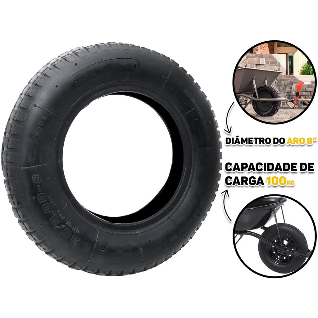 Pneu 2 Lonas 3,25x8 Para Carrinho de Mão Carriola Tipo Tubo de Nylon Alta Qualidade Construção Jardinagem Fertak em Oferta na Shopee