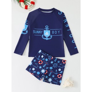Roupa De Banho Infantil Menino Com Proteção Solar Uv 50+ 4-10 Anos Náutica Moda Praia Menino em Oferta na Shopee