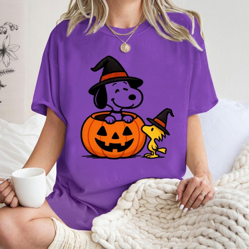 [Camiseta Premium Algodão Puro]LA Camisa Snoopy Feminina de Halloween Camiseta Oversized Blusa Snoopy Desenho Algodão#7