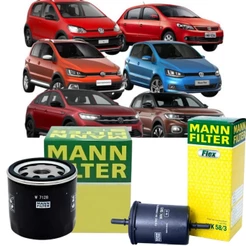 Kit Filtro Óleo e Combustivel VW Fox Gol Nivus Polo Saveiro T-cross Up Virtus Voyage (Mann Filter W7128 + WK58/3)