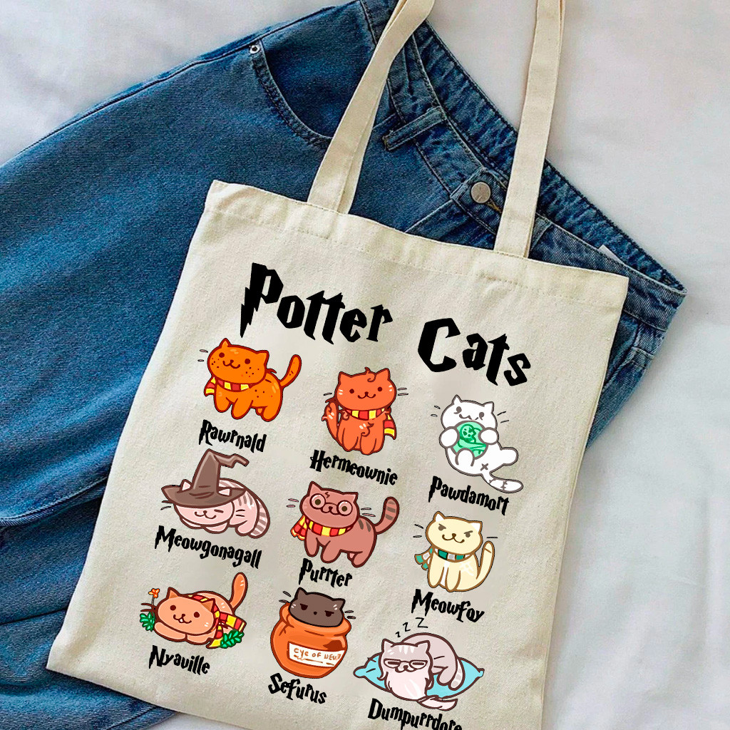 Bolsa Sacola Potter Cats Harry Potter Cat Gatos Ecobag 100% Algodão Cru Aesthetic Envio Imediato em Oferta na Shopee