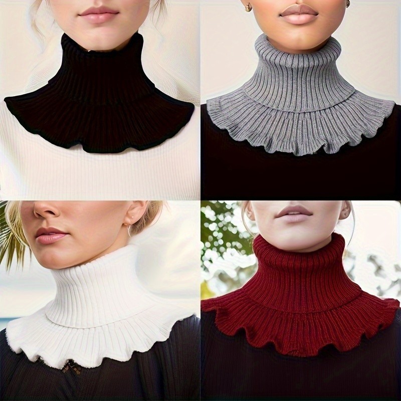 Cachecol de Tricô Aconchegante com Gola Falsa Removível - Protetor de Pescoço para o Inverno, Lavável à Máquina, Moda Fe