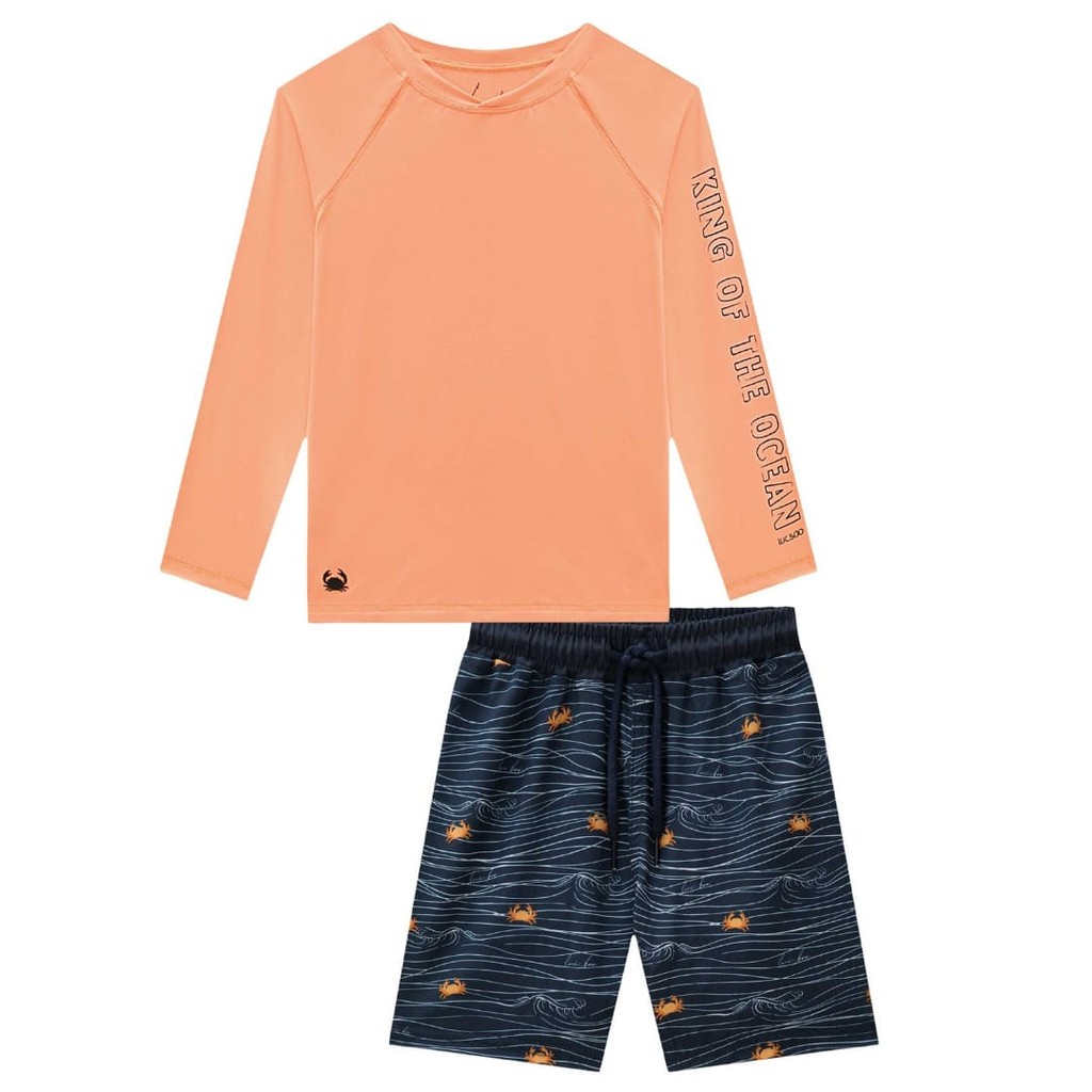 Conjunto Infantil Menino Camiseta Malha UV Dry UV50+ e Bermuda Boxer em Nylon Ergonomic com Elastano  LucBoo