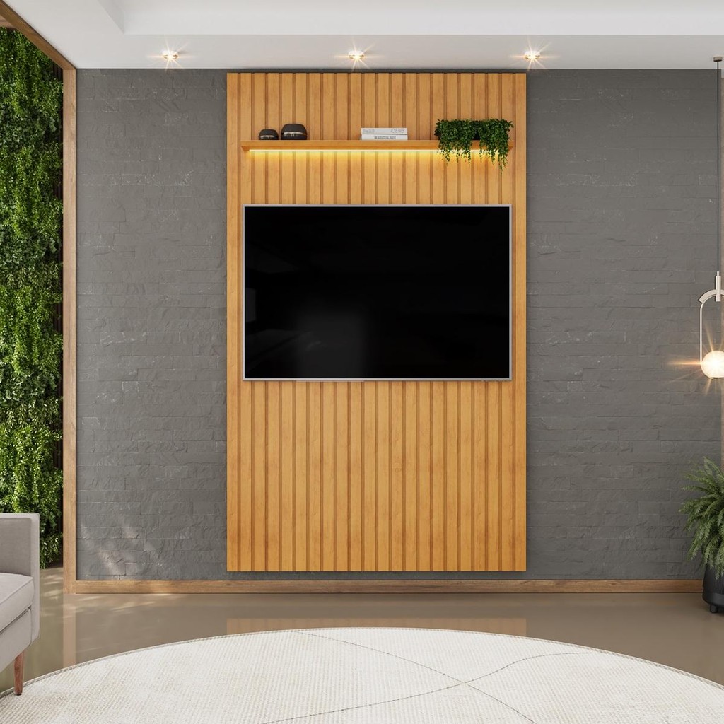 Painel para TV até 60 Polegadas Ripado com LED DJ Móveis Trento 143 Cedro