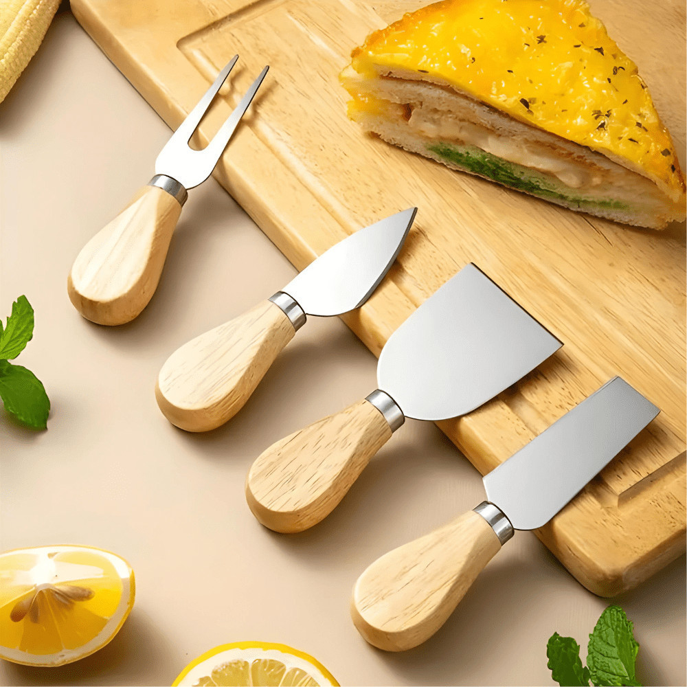 Kit Para Queijos 4 Peças Cortador De Frios Manual Conjunto Para Queijo Inox Mini Facas -utilidades domesticas, saude-ks