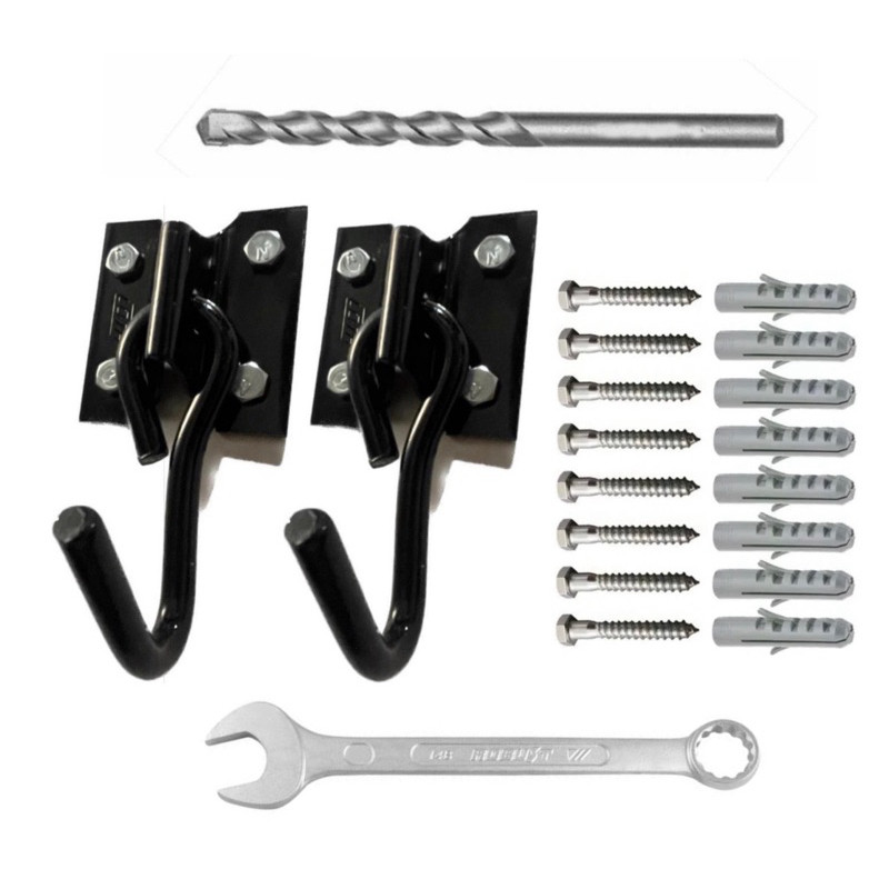 Kit Gancho De Rede De Balanço Aço Reforçado Preto Com 8 Parafusos Buchas Chave E Broca Suporta 260Kg