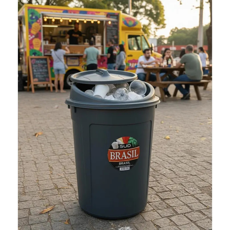 Lixeira 60L Reforçada – Cozinha, Lavanderia, Escritório – Tampa Basculante e Trampa Click
