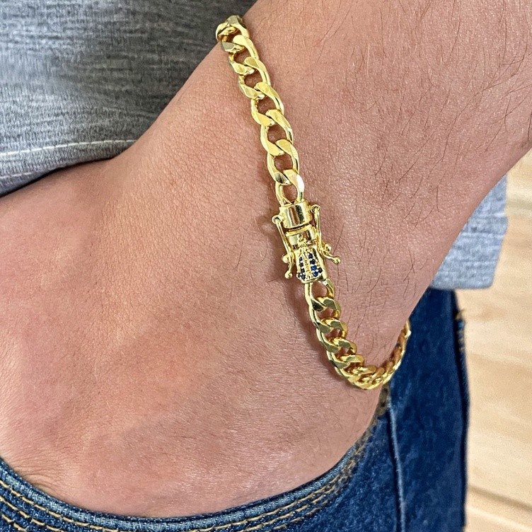 PULSEIRA GRUMET 7MM MOEDA ANTIGA BANHO DE OURO 18K - MASCULINO - FECHO EDIÇÃO ESPECIAL NOSSA SENHORA em Oferta na Shopee