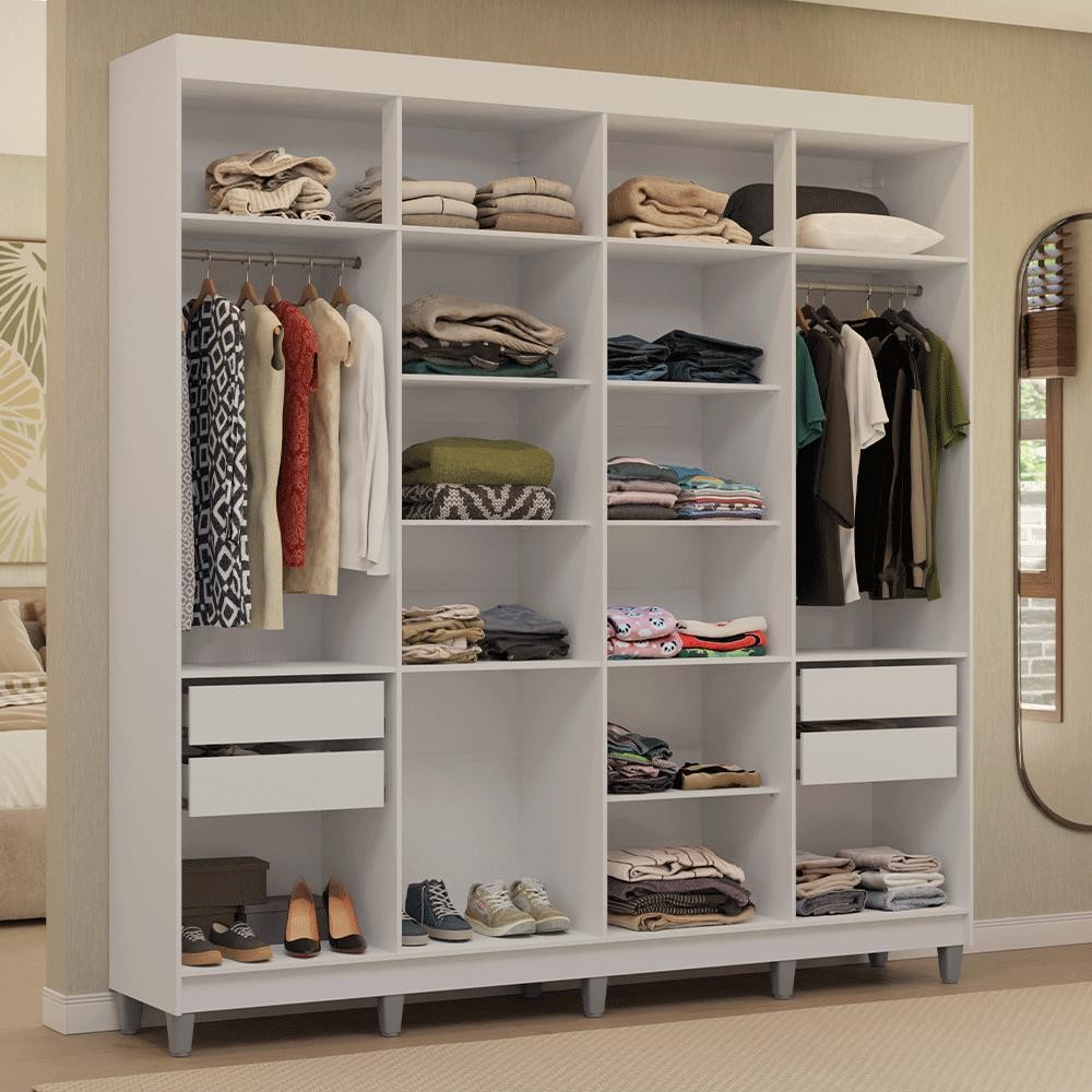 Guarda-Roupa Closet com Pés 4 Gavetas 216cm Branco Venus Madesa