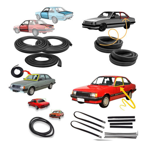 Jogo Borrachas kit Completo Chevette Canaletas com pestanas+portas+vidros laterias+mala 83 até 95