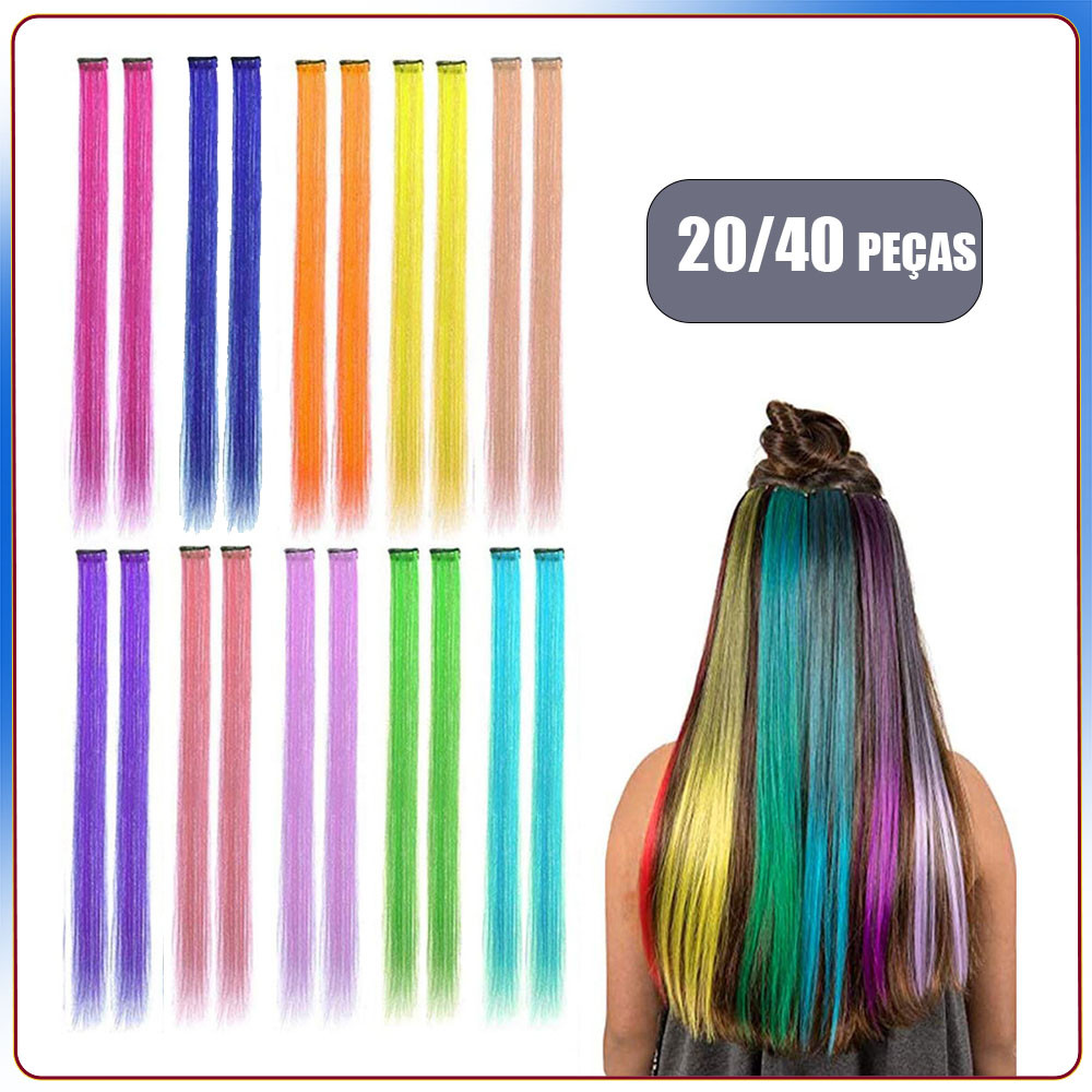 20/40x Peça de peruca colorida pendurada orelha tingimento destaque peça de cabelo reto pacote de extensão de cabelo