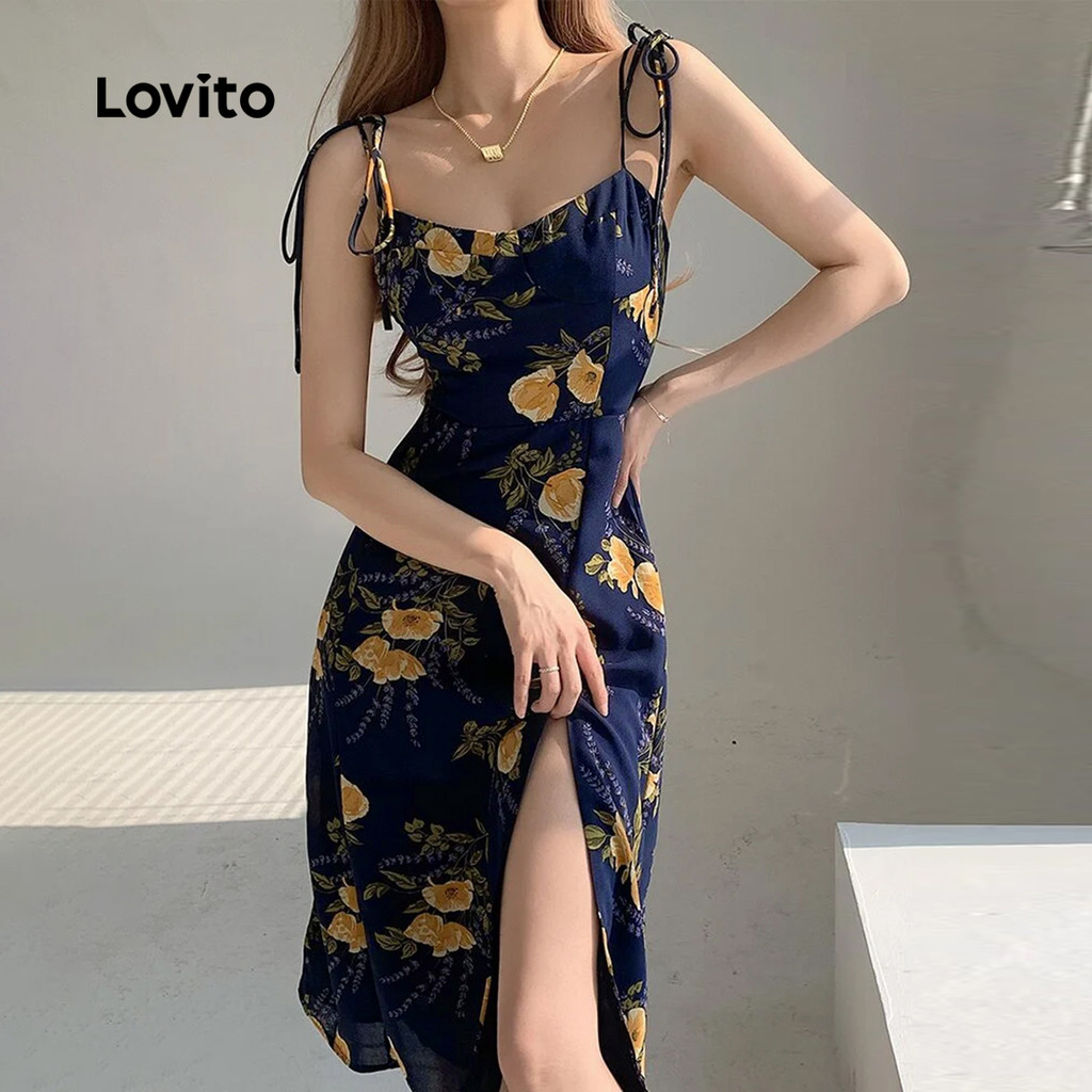 Detalhes do (NEW) Lovito Vestido Casual de Primavera/verão com Cadarço para mulheres L155ED134