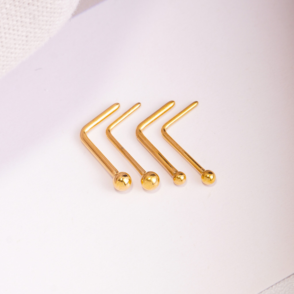 Detalhes do Piercing Nostril Formato L Titânio Pvd Bolinha | Piercing de Nariz Dourado Ponto de Luz | Aba Nasal