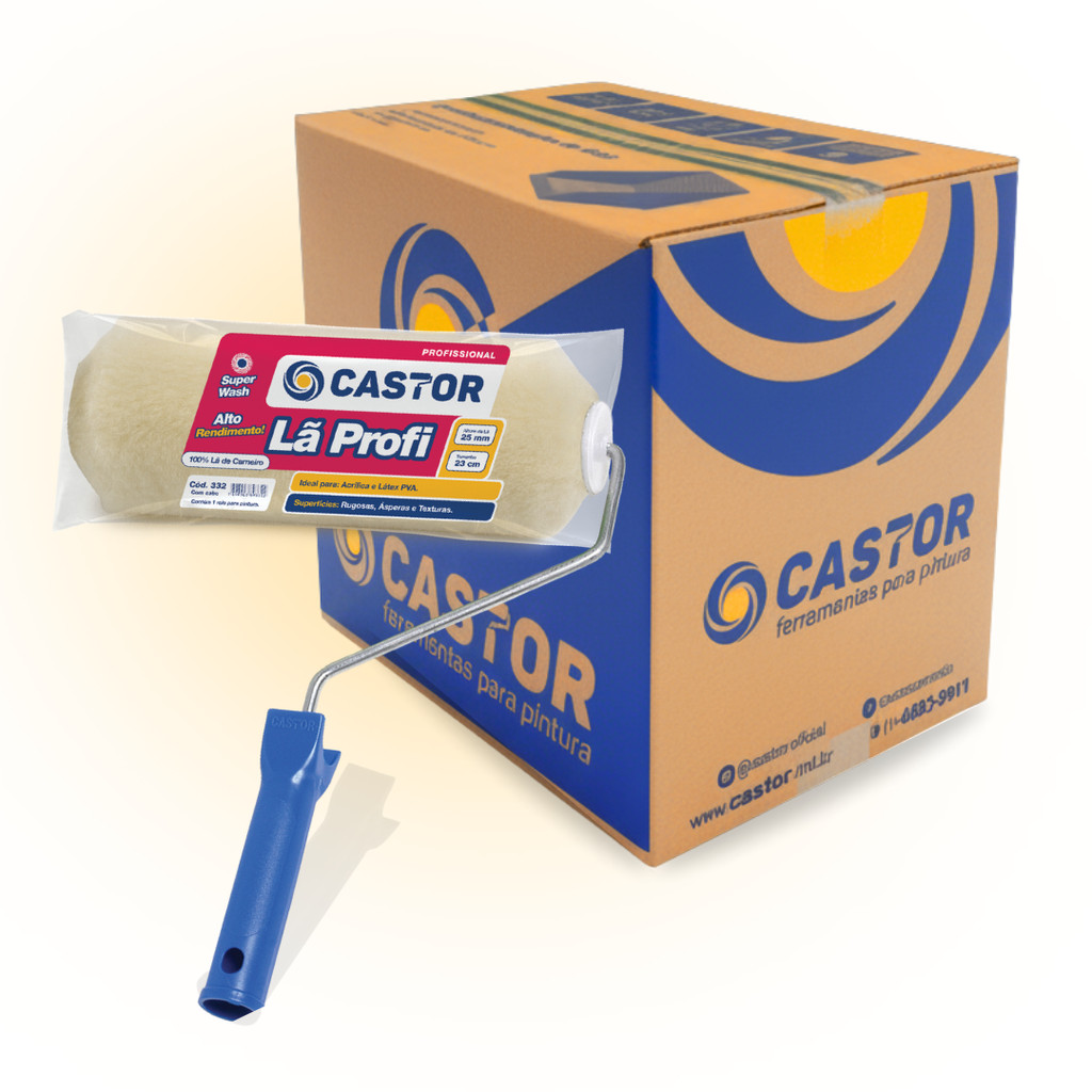 Caixas c/ 12 Rolos para pintura Lã Carneiro Profi 25MMx23CM c/cabo - Castor