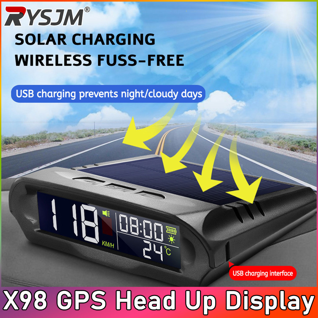 X98 Carro GPS Head Up Display Universal Medidor Digital De Velocidade Temperatura Altitude Carregamento Solar Energia Ac