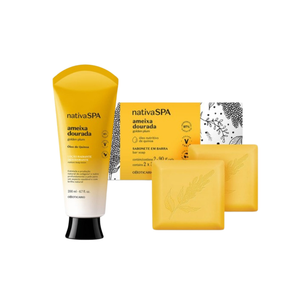 Kit Nativa SPA Ameixa Dourada Corporal | Loção 200ml + 2 Sabonetes 90g | Frutal, Refrescante e Energizante – O Boticário