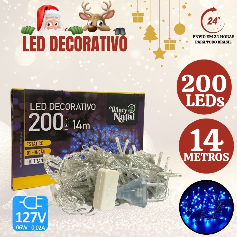 Pisca Pisca Azul Com 200 Leds - 127v - Para Decoração De Festa / Natal 14 Metros Azul