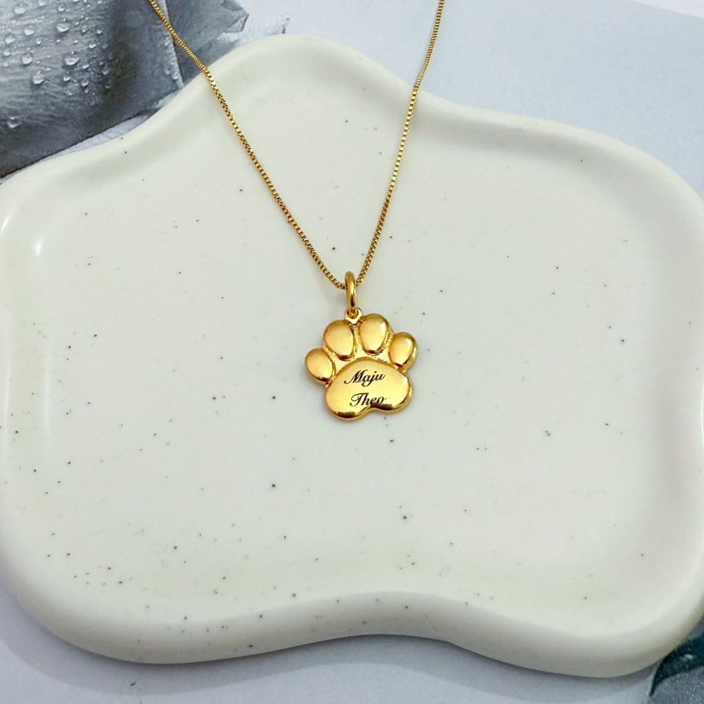 Colar Personalizado Nome do Pet Patinha Gato Cachorro 45cm Banhado Ouro 18k Anti Alérgico Mimo Presente Dia Namorados