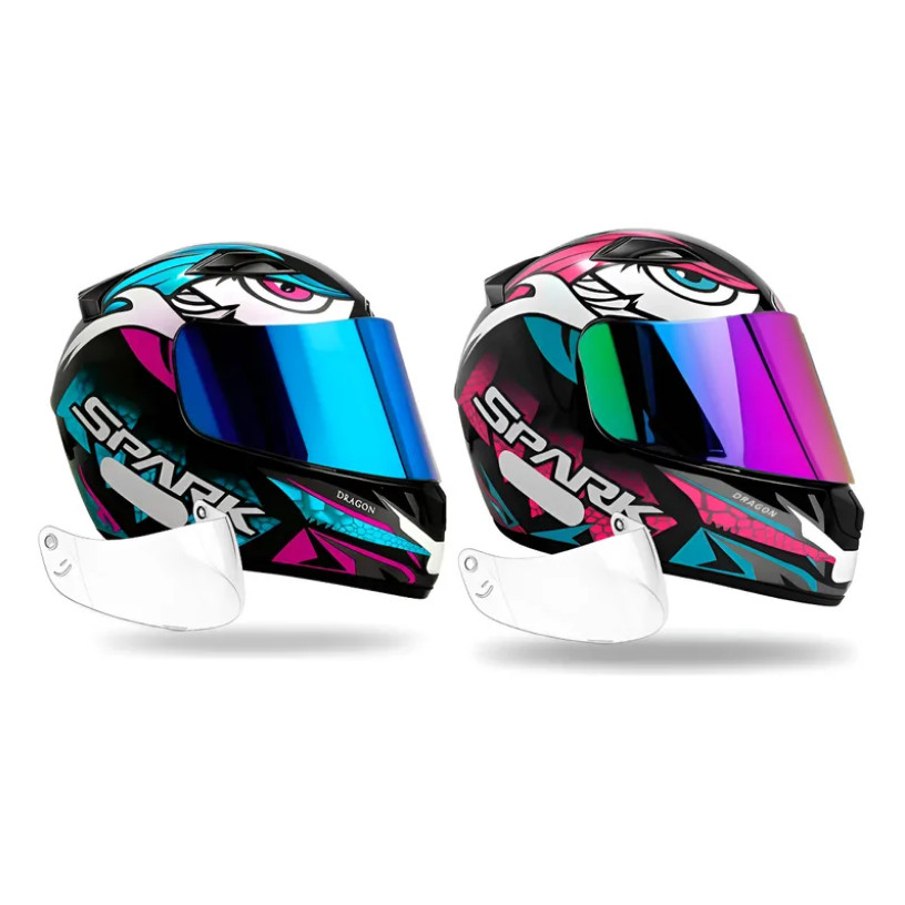 Kit Capacete Ebf Dragon Tiffany e Dragon Rosa Mais Viseira Iridium e Camaleão