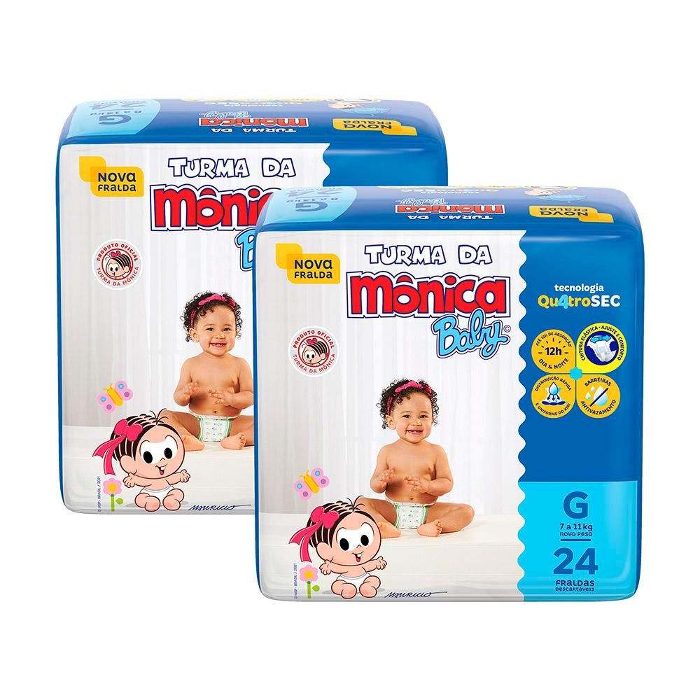 Kit 2 Fraldas Turma da Mônica Baby Jumbo G com 24un cada em Oferta na Shopee