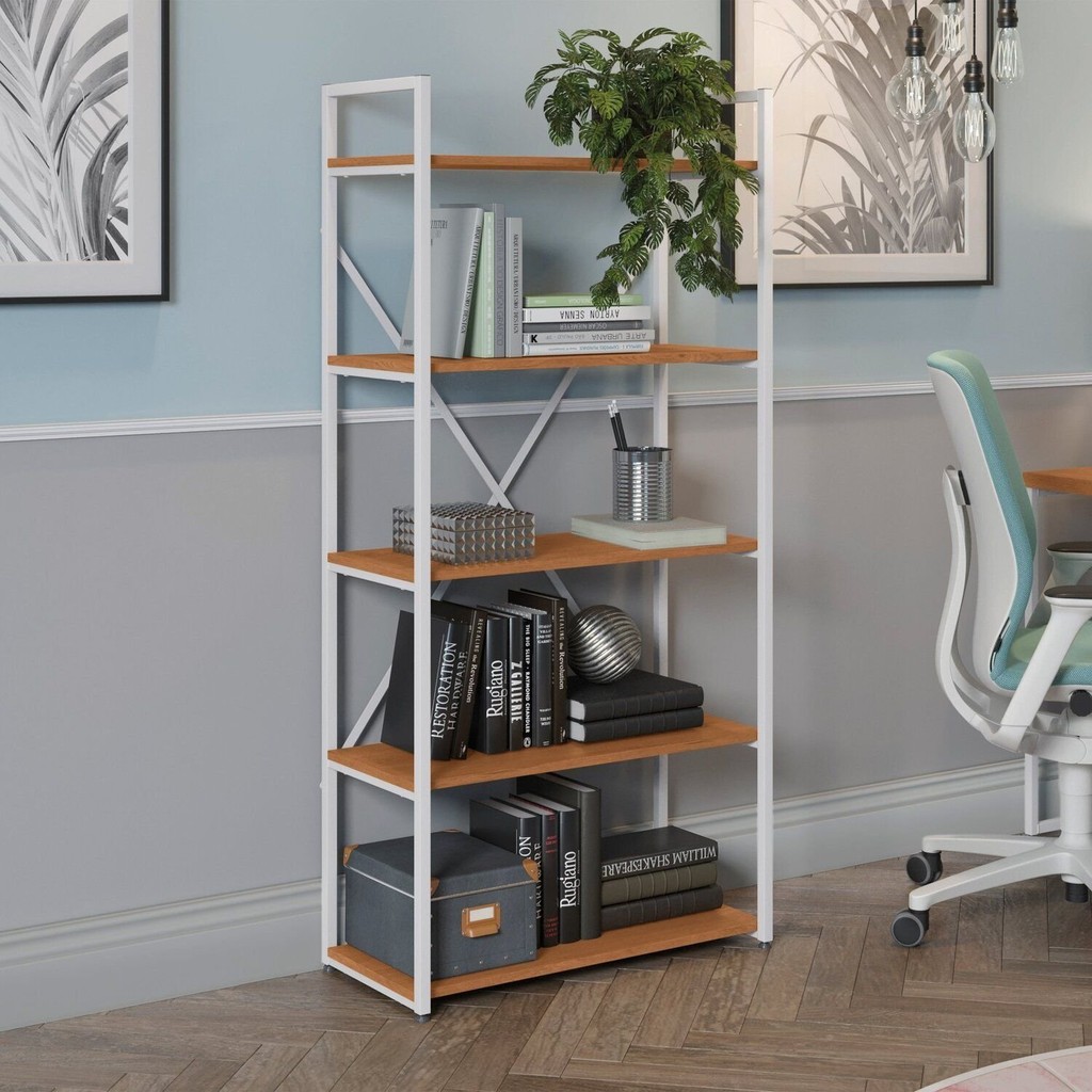 Estante para Livros Alta 5 Prateleiras 150cm X 72cm Industrial Canela/Branco Brilho em Oferta na Shopee