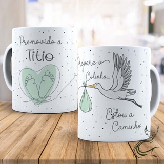 Caneca Promovida a Titia Titio - Cegonha Lembrancinha Chá Revelação Batizado - Porcelana 325 ML em Oferta na Shopee