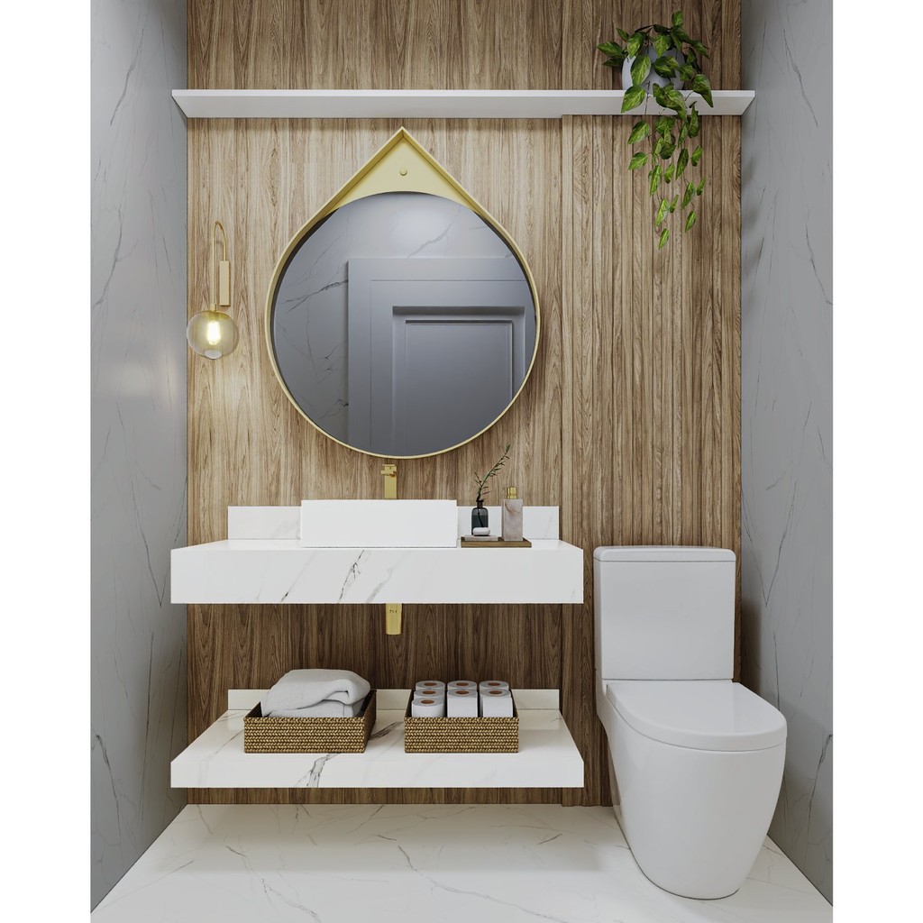 Bancada em Porcelanato Para Banheiro Completo Alto Padrao 100cm Sem Cuba Branco