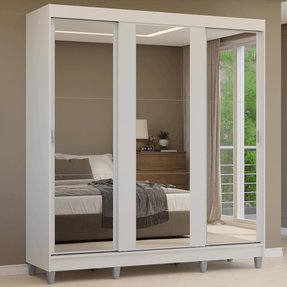 Guarda-Roupa Casal com Pés 3 Portas de Correr de Espelho Reno Madesa B
