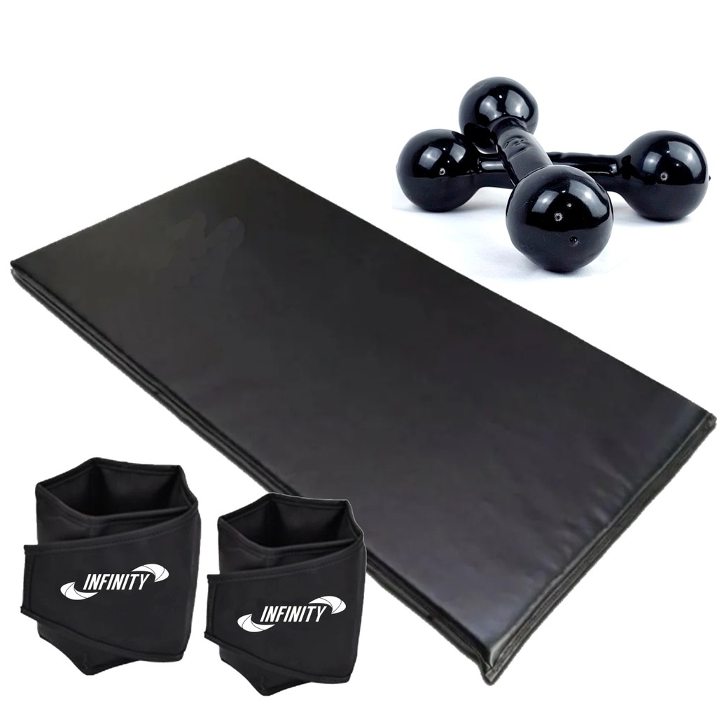 Kit Treino Em Casa Par Caneleira 3 Kg cada + Colchonete + Par Halter emborrachado 4Kg cada