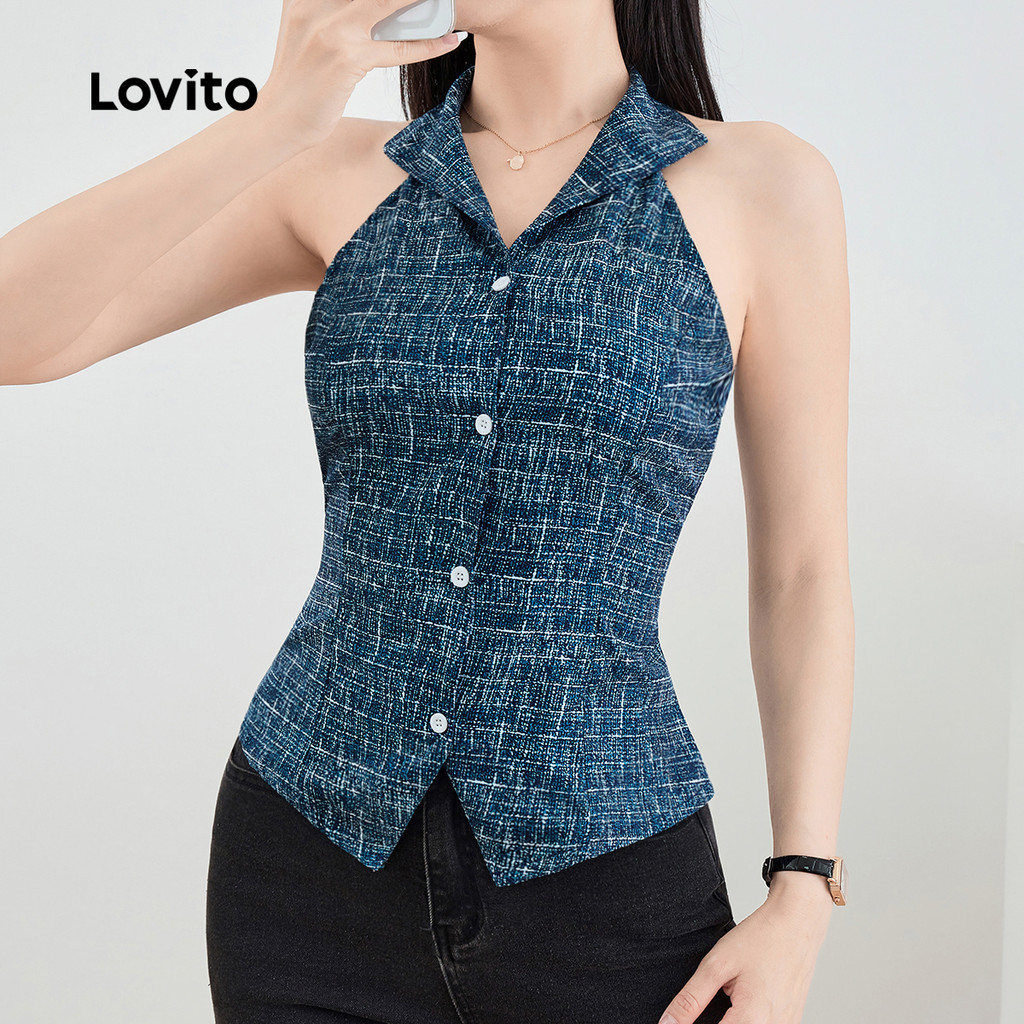 Lovito Blusa Xadrez Elegante De Verão Para Mulheres L131ED717 em Oferta na Shopee