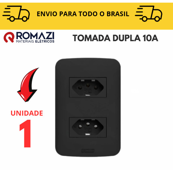 Tomada Dupla 10A Tomada Preta linha canoa black romazi / 10A / 20A / Paralelo