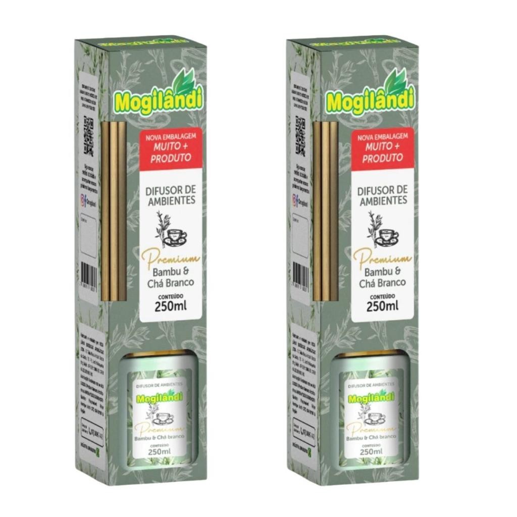 Kit 2 Difusor de Ambientes Premium Mogilândi Bambu & Cha Branco 250ml