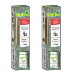 Kit 2 Difusor de Ambientes Premium Mogilândi Bambu & Cha Branco 250ml