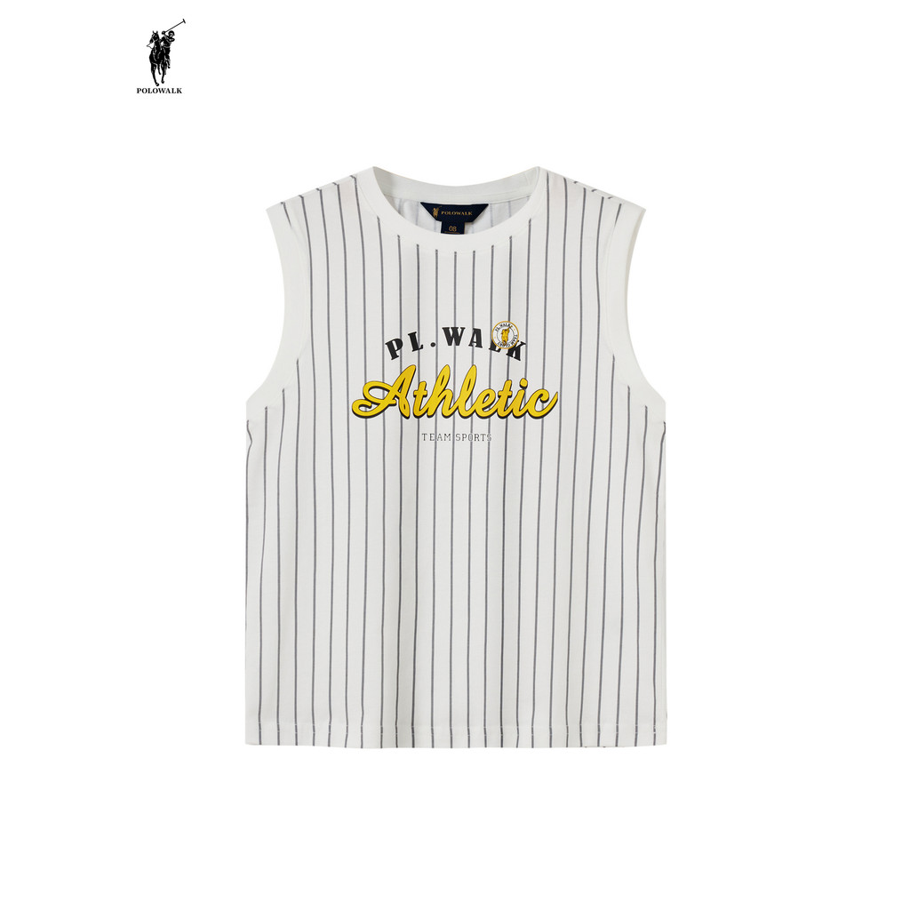 POLOWALK Colete para meninos 2026 Verão Novo produto Roupas infantis Desenhos animados Listrado Impresso Top BWTW522H003