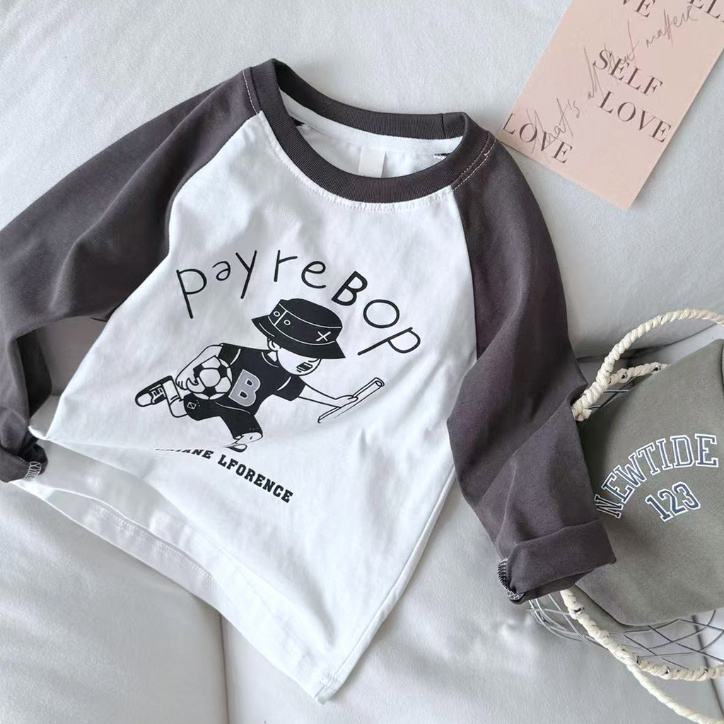 Crianças puro algodão dos desenhos animados em torno do pescoço camisa de fundo 2026 primavera outono novo estilo médio 