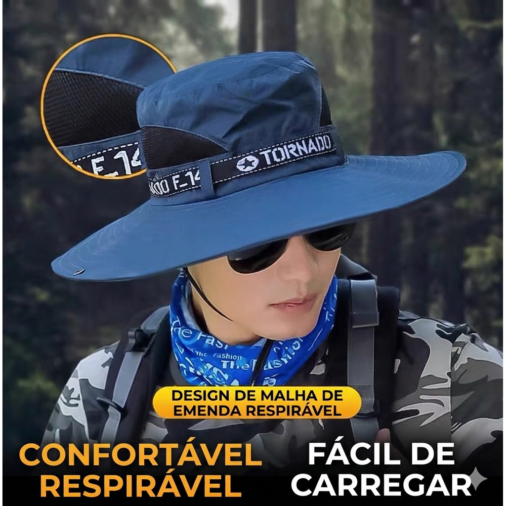 Chapéu Pescador Aba Larga Proteção Solar UV Trilha Caça Pesca Tático Militar Masculino Respirável Com Ajuste