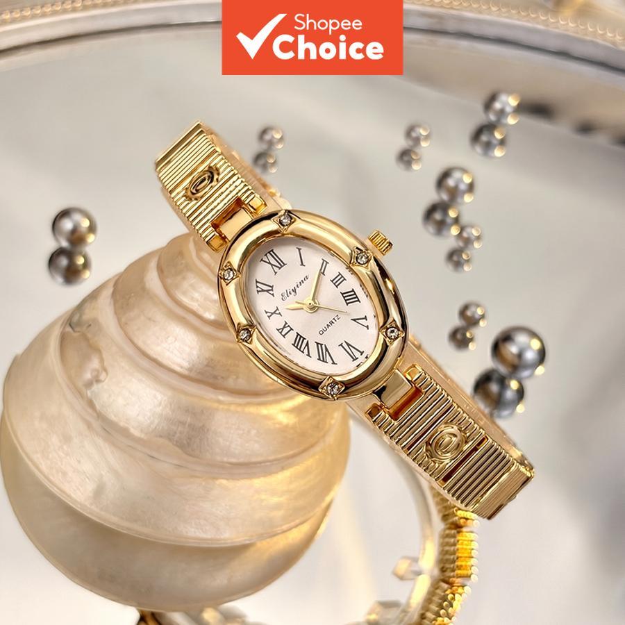 Relógio Feminino Dourado Elegante Com Mostrador Oval E Motivo Estrela-charmed
