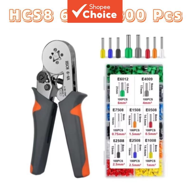 Alicate crimpador terminal tubular HSC8 6-4A + 800 peças, mini alicate crimpador de terminais ferrule, kit de
